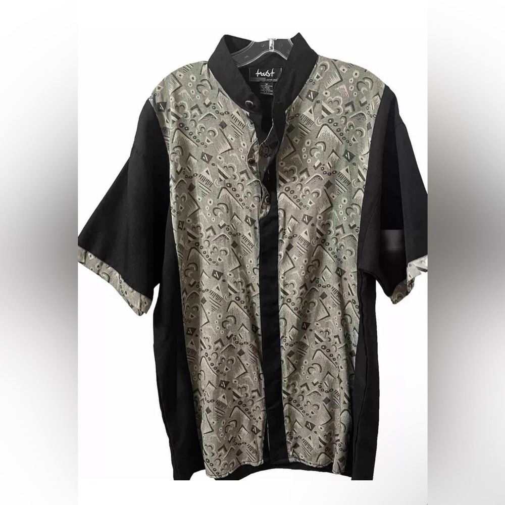 Vintage Trust Button Up Short Sleeve Collared Graphic PrShirt Men's Size Medium